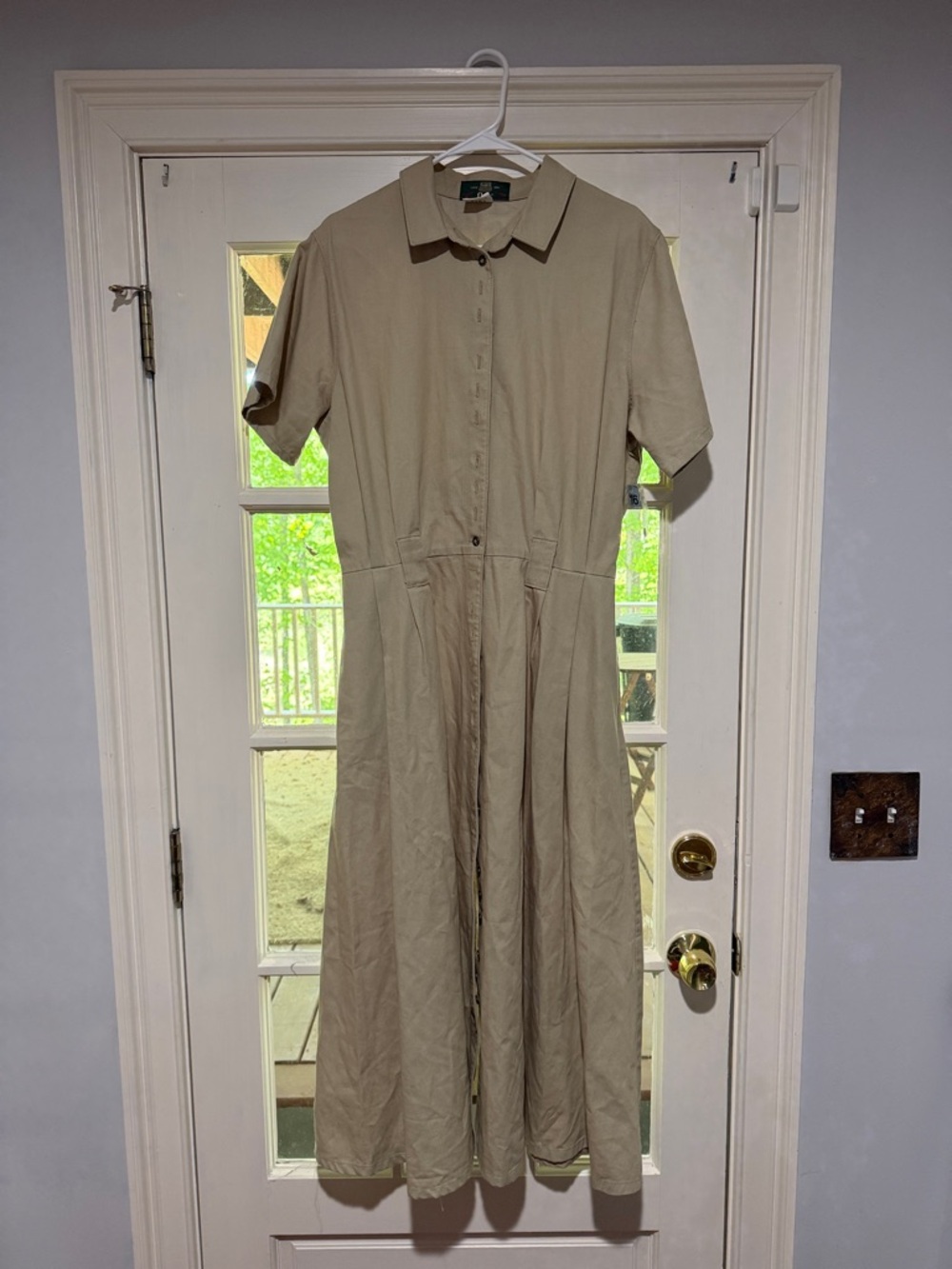 Orvis Khaki Button-Front Midi Shirt Dress